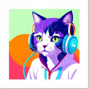 Cat in HeadPhones Posters and Art